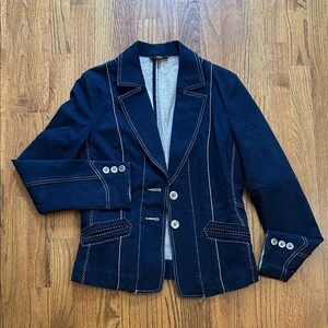 Reba Navy Blazer with Contrast Cream Stitching Sz 8